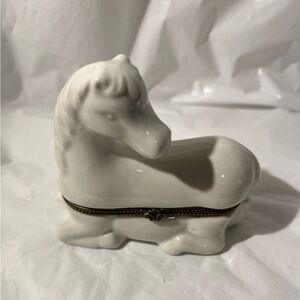 Vintage White Horse Hinged Trinket Box